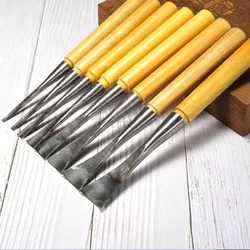 Hand Forged Carving Flower Chisel High Carbon Steel Woodworking Round Chisel Wooden Carving Root Carving Arc Chisel Manual Tools