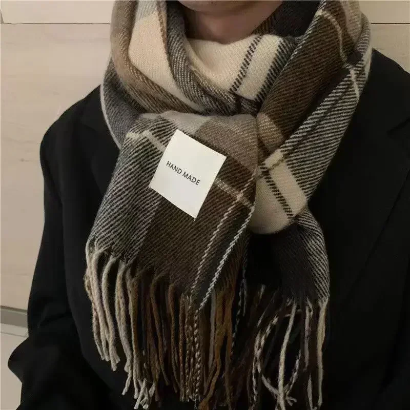 Korean Fashionable Scarves Simple Practical Checked Pattern Scarf Winter Warm Large Scarf Unisex Versatile Scarf