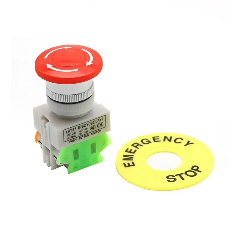 Red Mushroom Cap 1NO 1NC DPST Emergency Stop Push Button AC 660V 10A Switch Equipment Lift Locking Self Closing