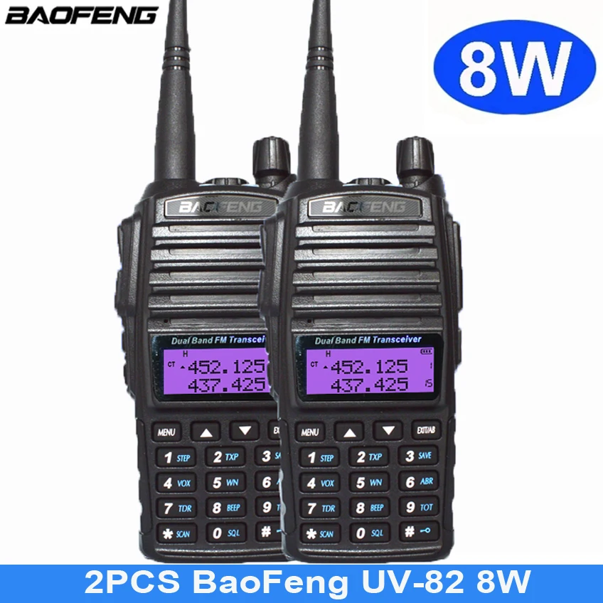 2Pcs Walkie Talkie 8W Baofeng UV-82  UV82 Dual Band VHF/UHF FM Transceiver 10KM Long Range Hunting Two Way Ham CB Radio