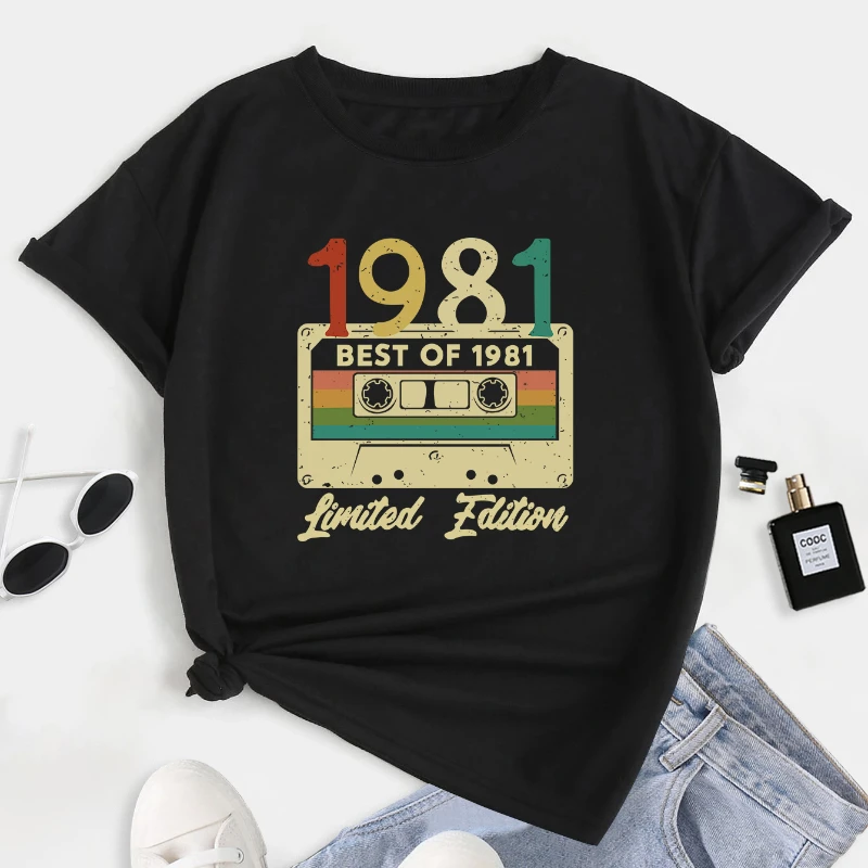 Plus Size 'Best of 1981 Limited edition'  Print Short Sleeve T-shirt Women's Plus Slight Stretch Round Neck Casual Tee