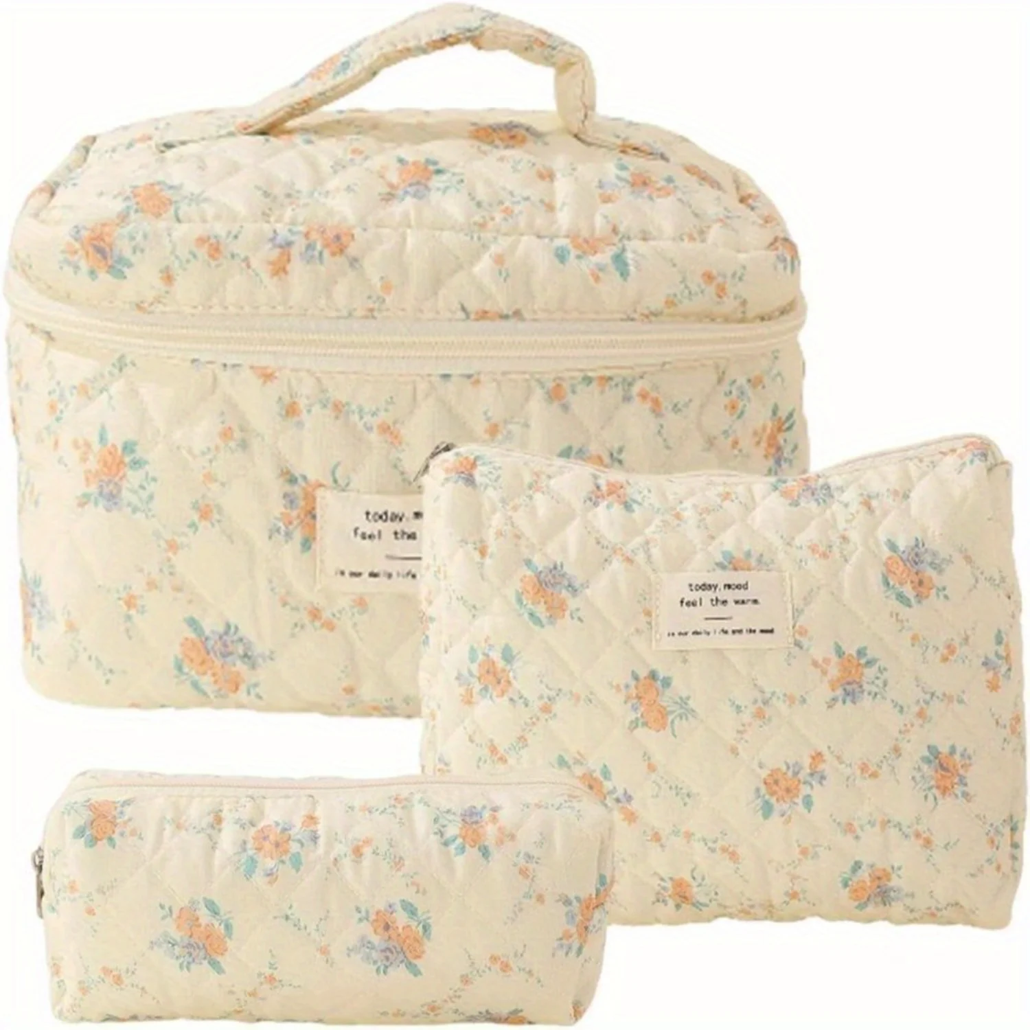 

3 Pcs Floral Cosmetic Bags Set for Women - Cute Makeup Bag Organizer, Travel Toiletry Bags, Purses