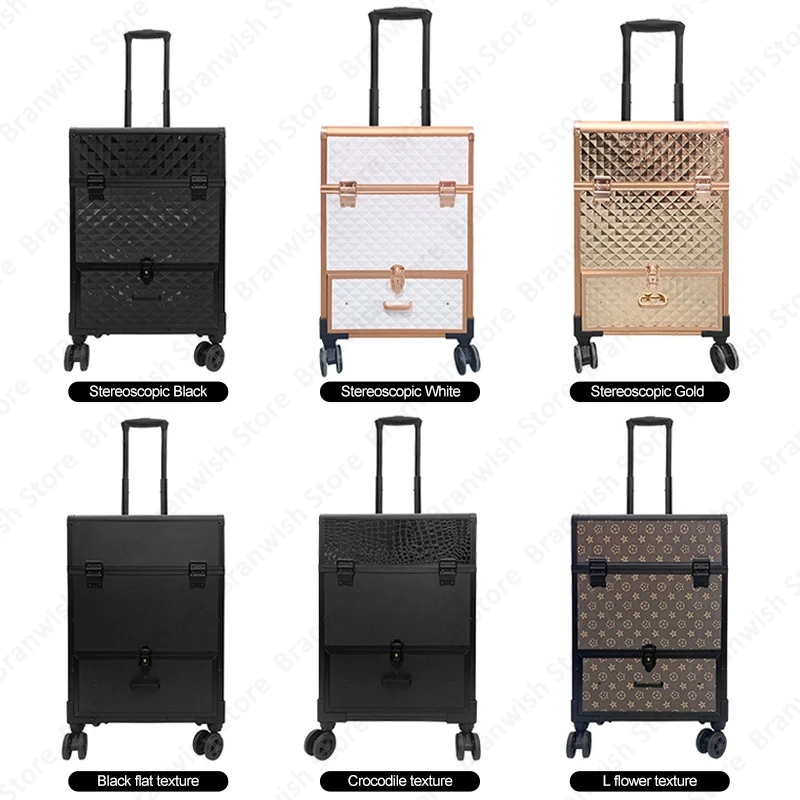 Beauty Makeup Train Case Professional Travel Makeup Case Nail Cosmetic Organizer Trolley Rolling Cosmetic Case Makeup Carrier