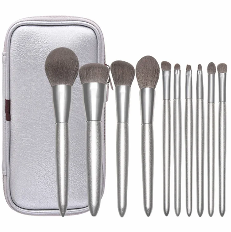 

10Pcs/Set Sliver Snow Moonlight Cosmetic Brush Suit Synthetic Fiber Beginner Makeup Appliances Tools HA1925