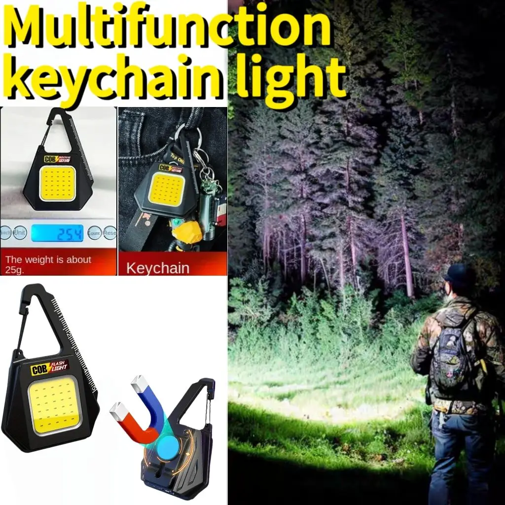 Mini Portable COB Flashlight Keychain Light 3 Lighting Modes Flashlight Outdoor Waterproof Emergency Camping Fishing Work Light