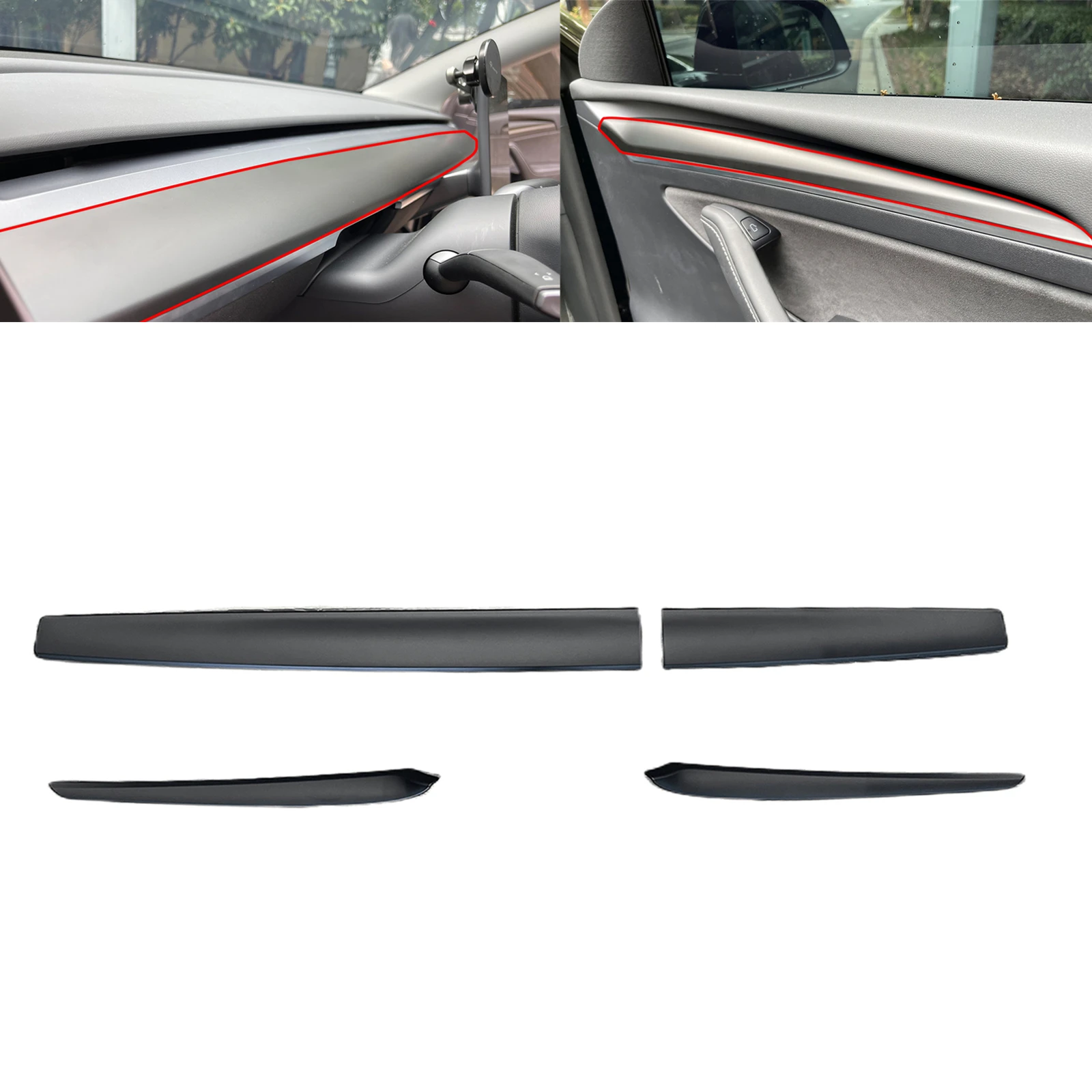 

For Tesla Model 3 Model Y 21+ Carbon Fiber Look/Gloss/Matte Black Dashboard Cover Front Door Side Armrest Panel Decorative Trim