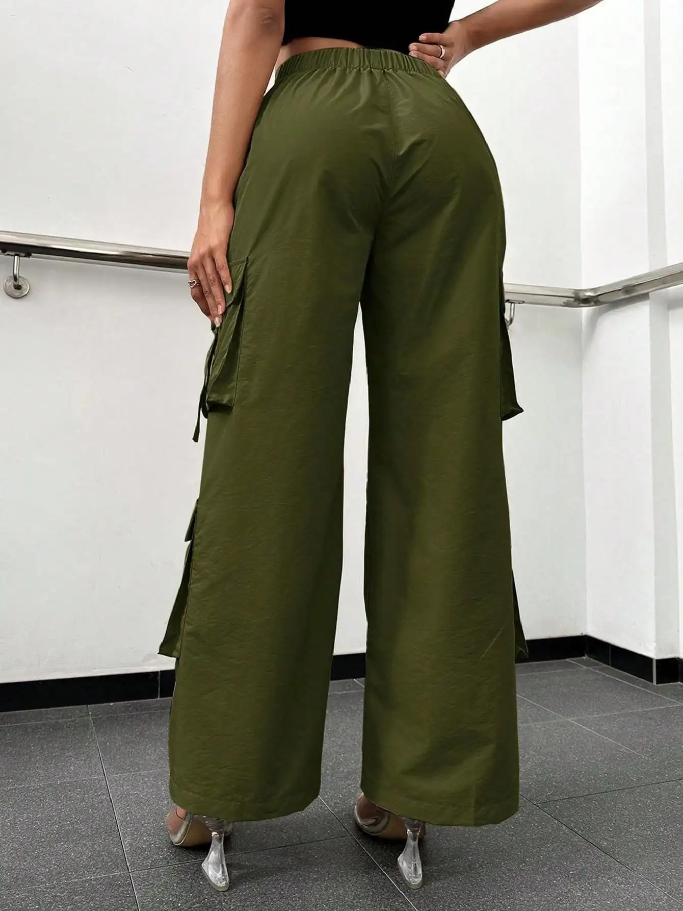Ladies' High-waisted Pants 2024, Wide-leg Work Pants and Pocket Solid-color Casual Office Wear Sportswear Pants