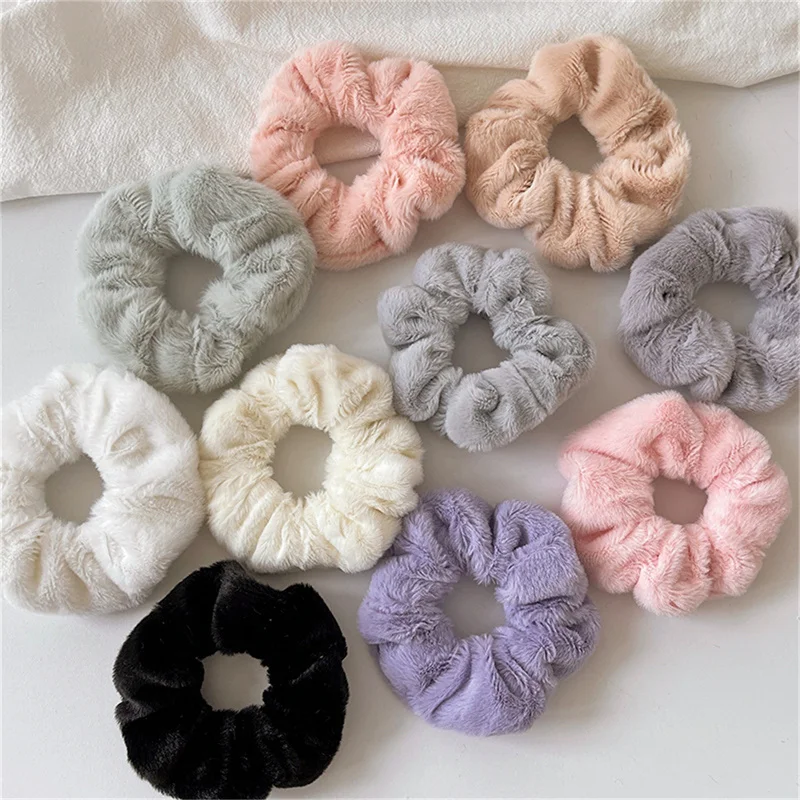 Winter Warm Soft Hair Scrunchies For Women Girl Fluffy Plush Elastic Hair Band Multicolor Rubber Band Hair Loop Hair Accessories