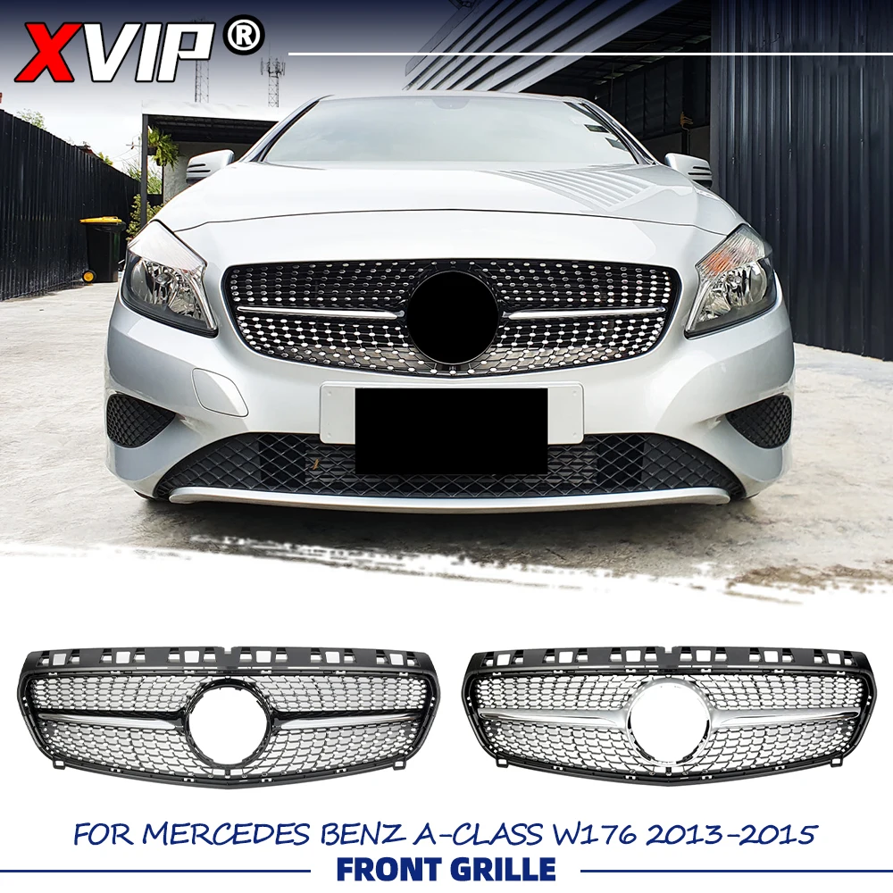 

XVIP Chrome Black Diamonds Style Bumper Grille Silver Racing Grille For Mercedes Benz A-Class W176 2013-2015 A180 A200 A250 A45