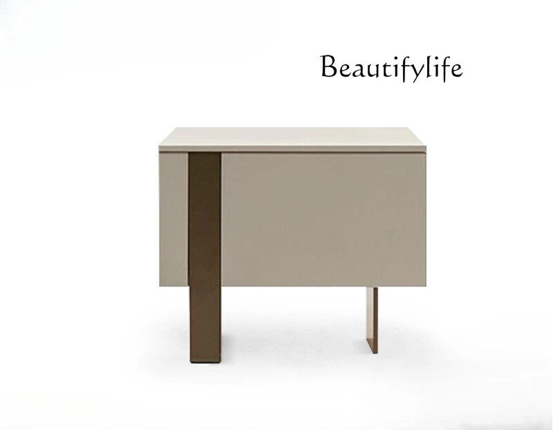 

Italian minimalist bedside table modern minimalist high-end designer bedroom light luxury stainless steel bedside table