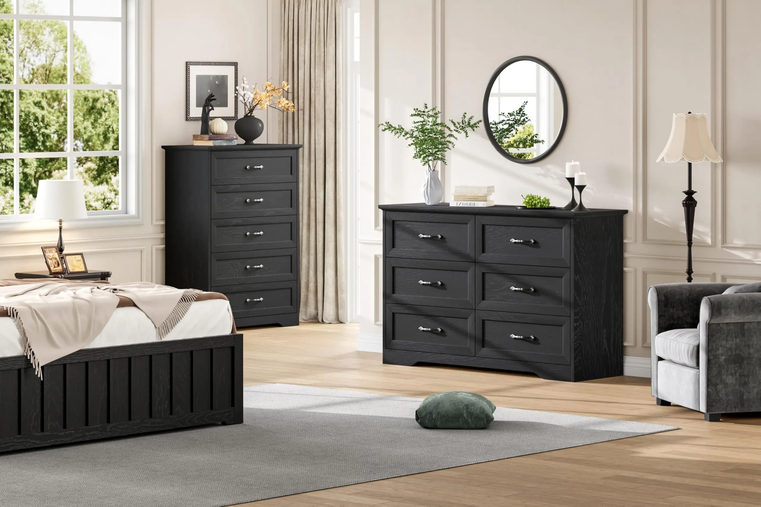 5 Drawer Dresser YS Series Chest of Drawers Black Modern Bedroom Dresser Storage Organizer Living Room Hallway Closet Entryway Contemporary Furniture