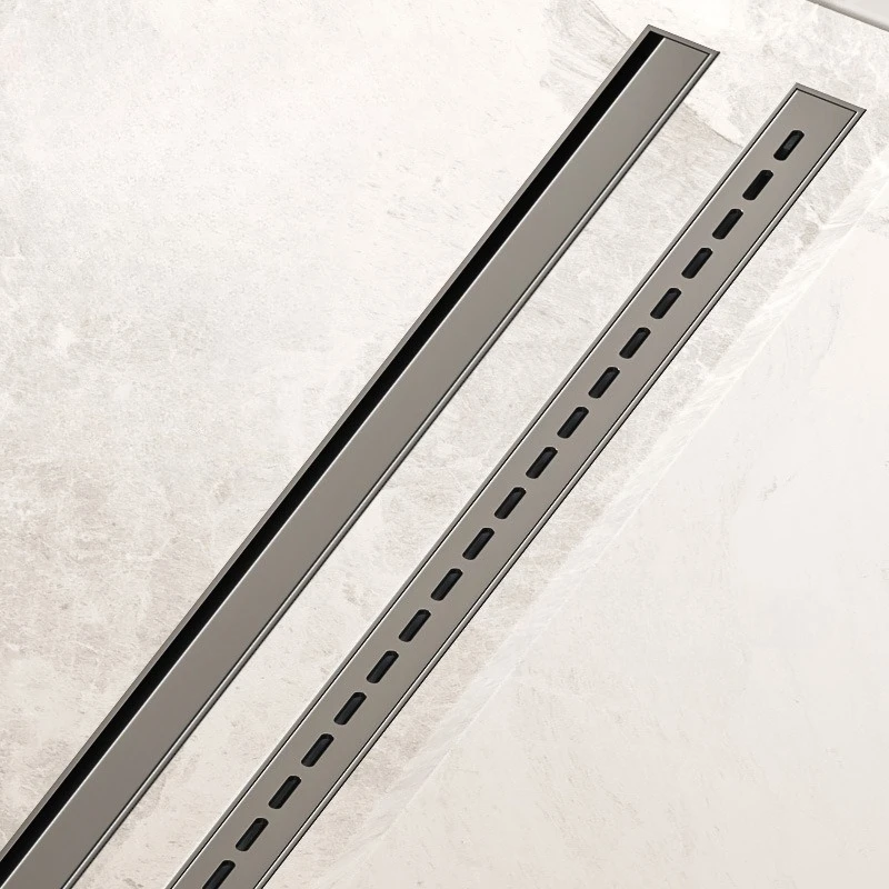 Gun Grey 304 Stainless Steel Linear Shower Drain - Ultra-Thin Narrow Design Odor-Proof Invisible Drainage for Bathroom