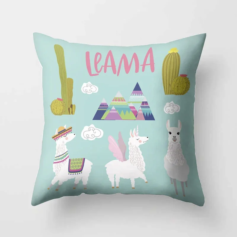 Cartoon Alpaca llama Decorative Cushions Pillowcase Polyester Cushion Cover Throw Pillow Sofa Decoration Pillowcover 40853-1