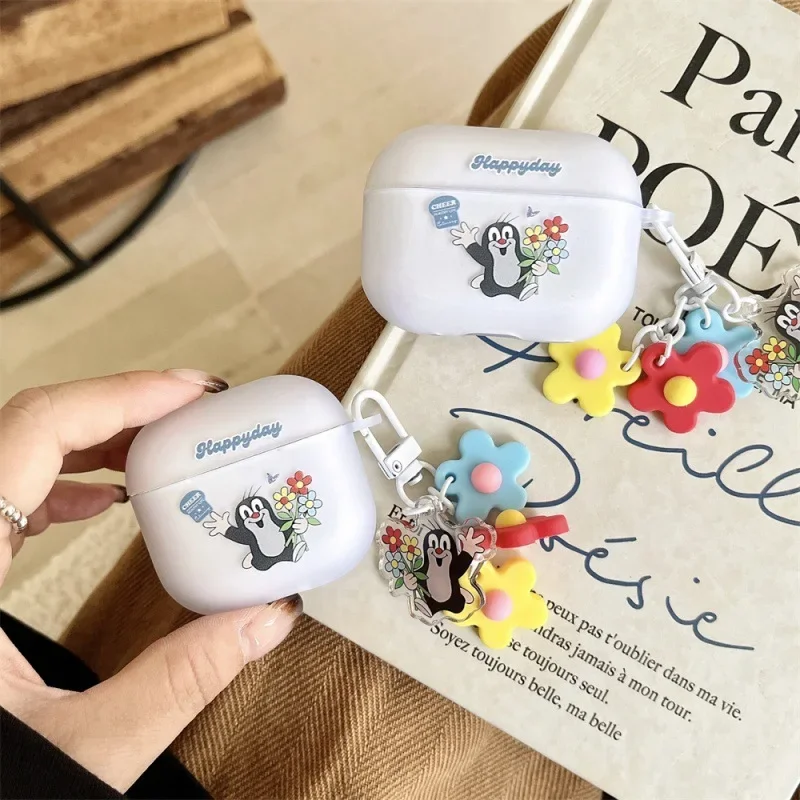 Cute Flower Mole Case for AirPods 4 Airpod 1 2 3 Pro Pro2  Bluetooth Earbuds Charging Box Protective Earphone Case Cover