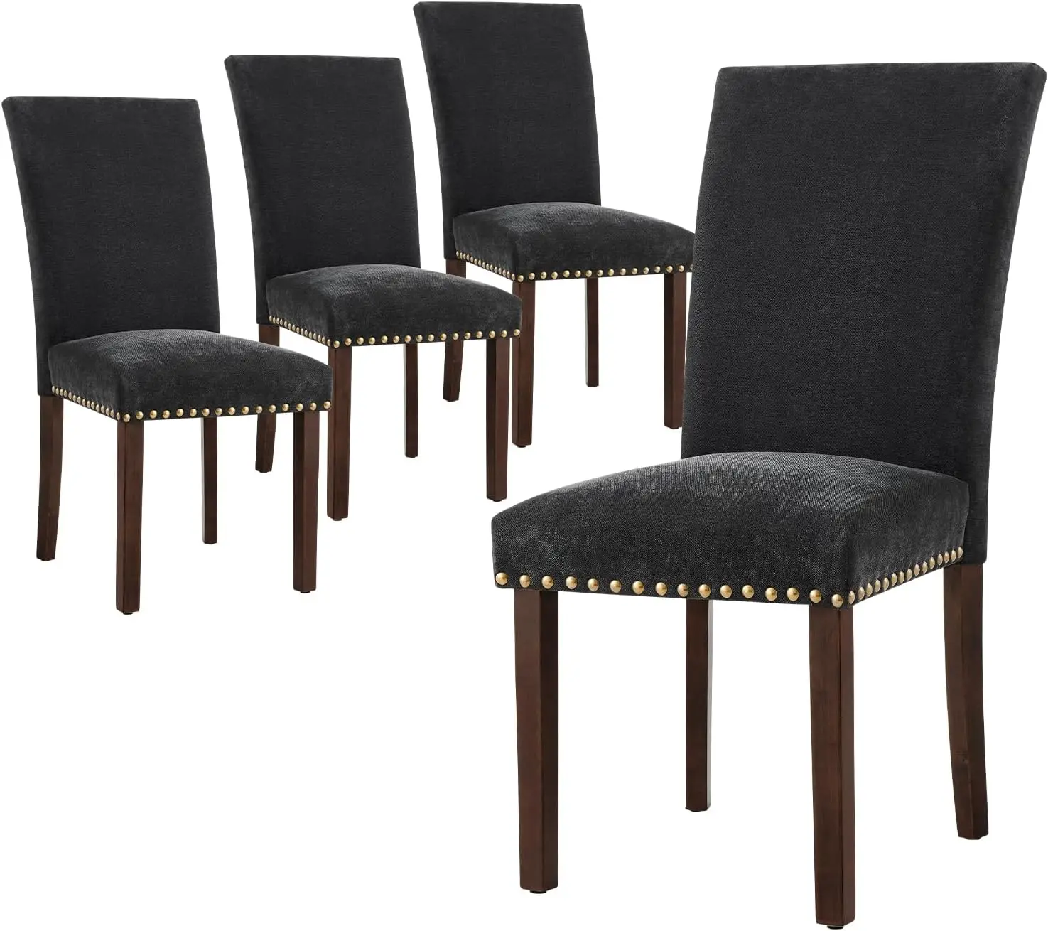 

Upholstered Parsons Dining Chairs Set of 4, Fabric Dining Room Kitchen Side Chair with Nailhead Trim and Wood Legs - F-Black