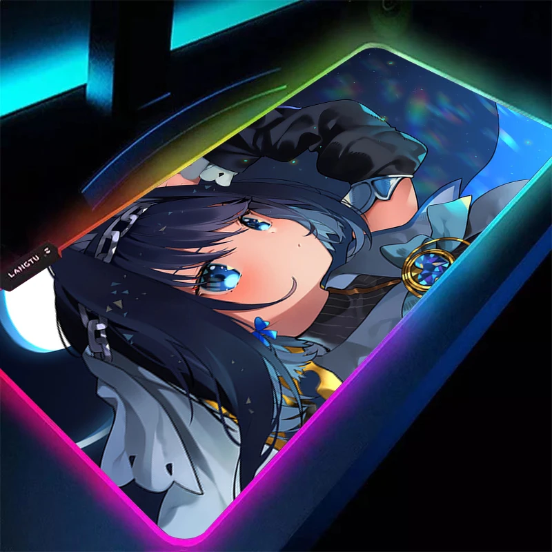 

Mouse Pad Rubber RGB PC Computer Gaming Accessories Mousepad LED Laptop Hololive Ouro Kronii Extended Desk Mat Gamer Cute Carpet