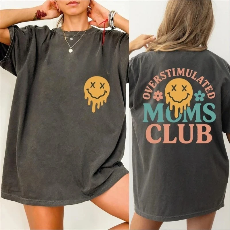 Image of Overstimulated Moms Club Custom Mama T-Shirt, personalisiertes T-Shirt, lustiges Mama-T-Shirt, Muttertagsgeschenk, normale Kurzarm-Grafik-T-Shirts