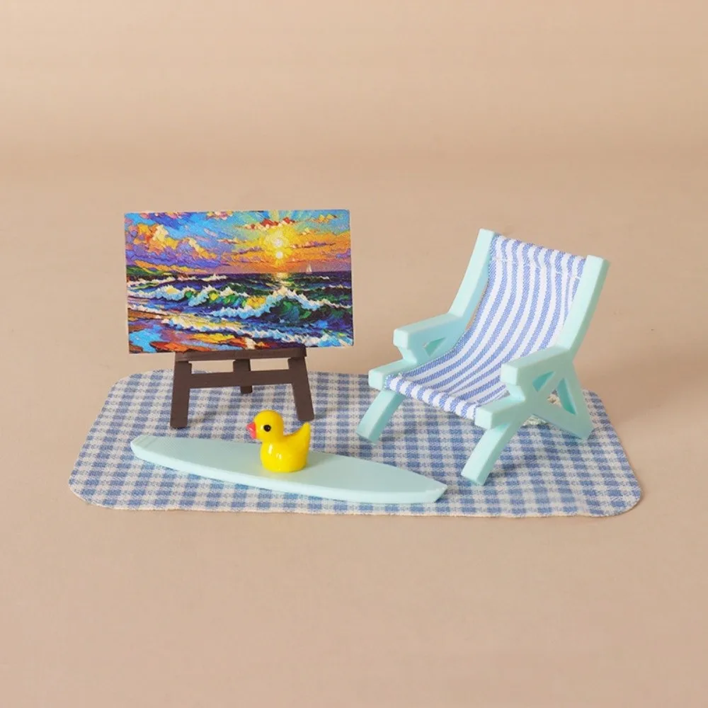 New Mini Dollhouse Miniature Beach Chair Plastic Multicolors Table Desk Drink Model Doll Furniture Chair For OB11 Doll
