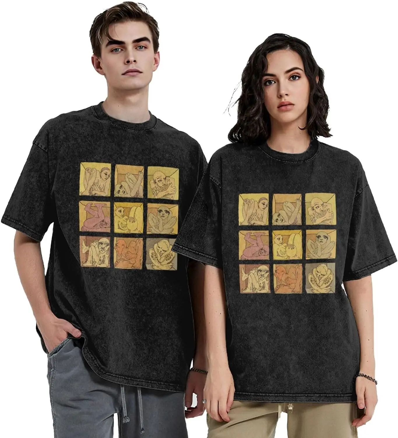 Men's Oversized Short Sleeve Cotton Graphic T-Shirts Vintage Streetwear Loose Tee