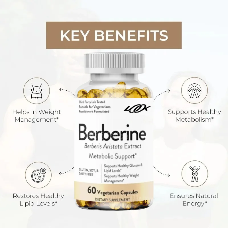 Berberine Hydrochloride Supplement, 500mg Per Capsule, Contains 97% Pure Berberine Extract Energy Support -60 Capsules