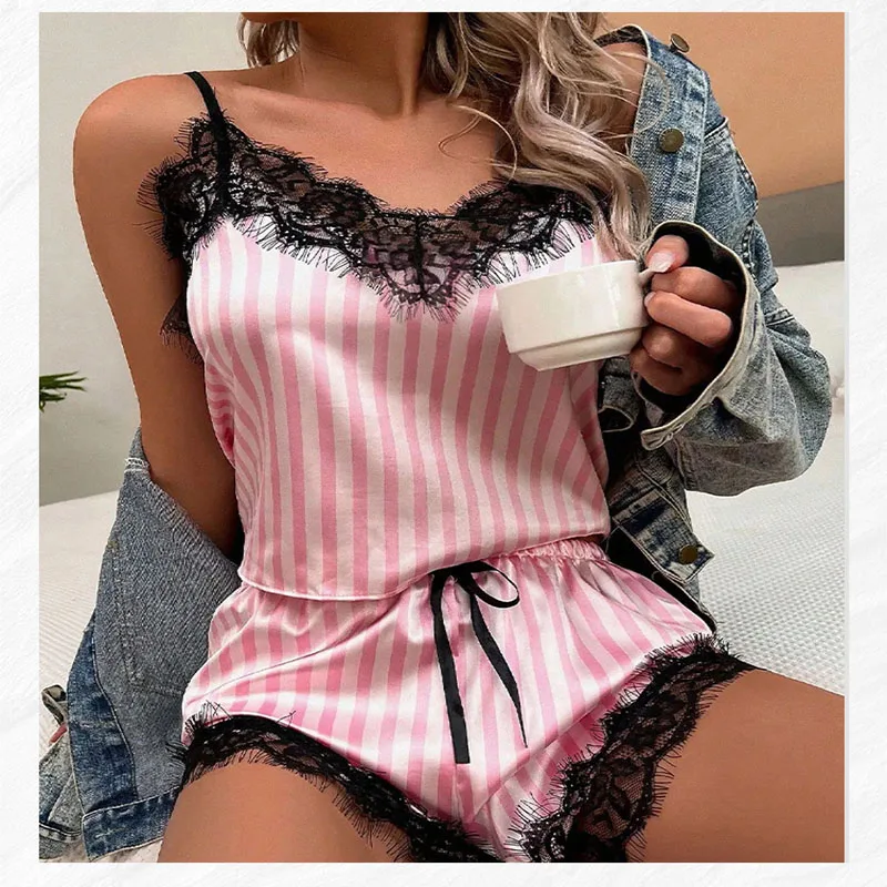 Erotic Lingerie Sexy Ladies Pyjamas Suspenders Shorts Homewear Three-Point Two Large Size 2xl Pink Student Pyjama Set Easy to Cl