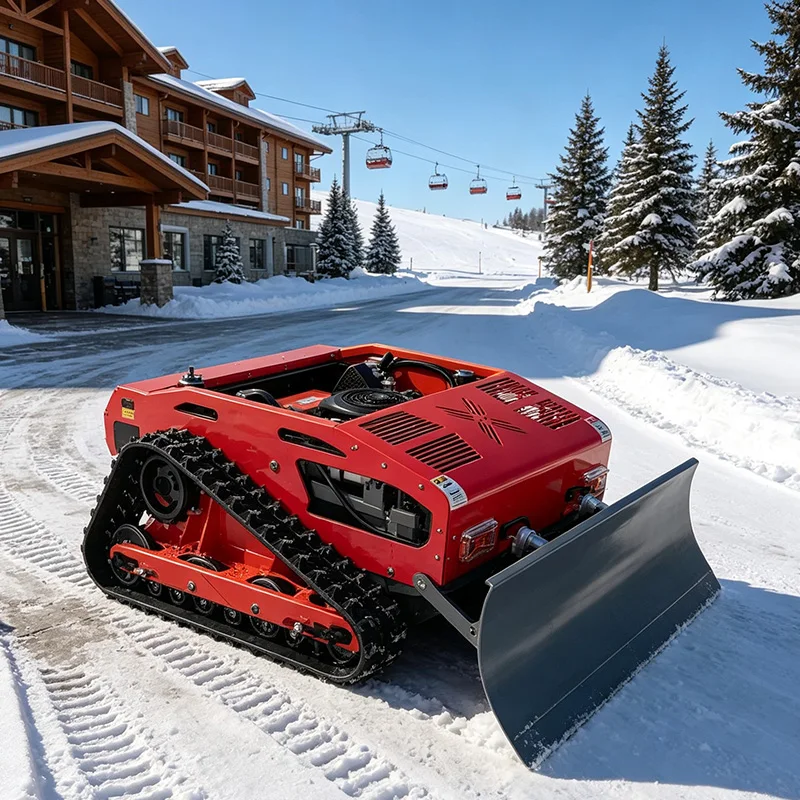 Remote Control Crawler Mowing Machine SAAO with Snow Plow Attachment for Tall Grass Cutting and Winter Snow Removal