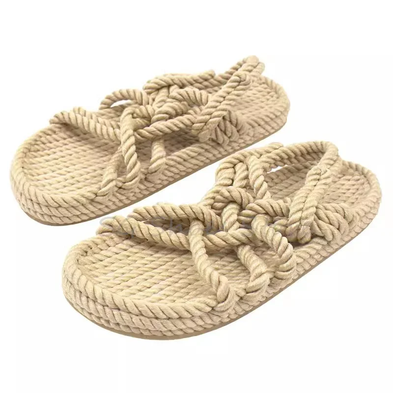 

Roman Weaving Cross Narrow Band Women Sandals Summer Beach Outside Round Toe Chunky Bottom Slippers Ladies Leisure Shoes
