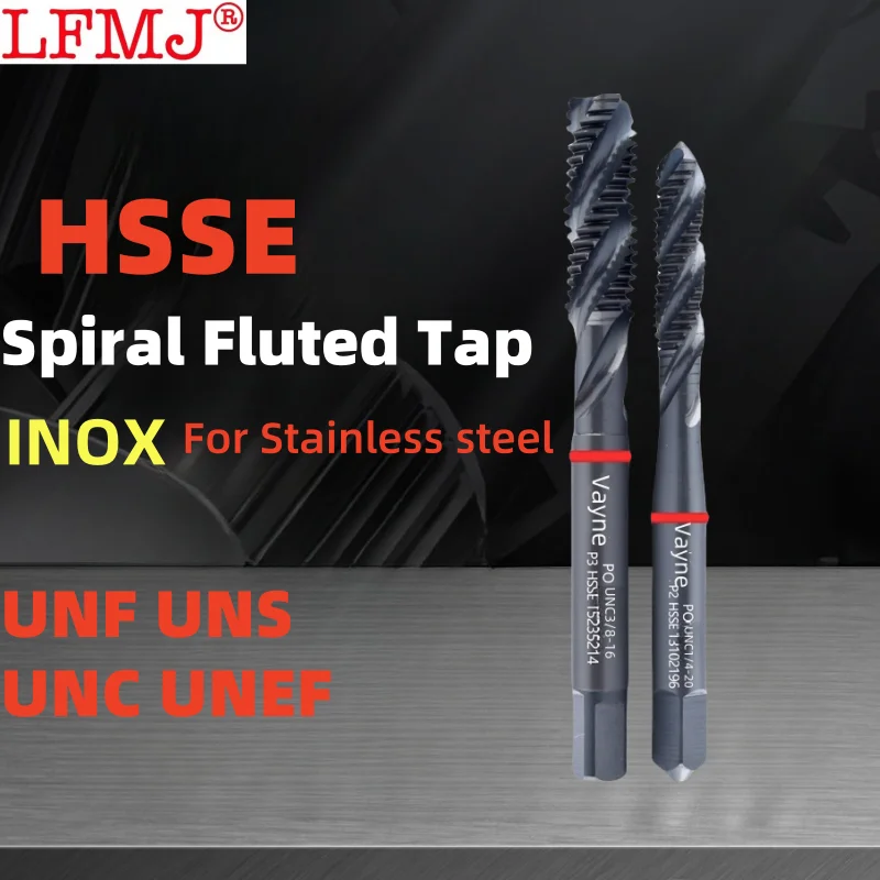 

1pcs HSSE INOX American Fine Spiral Fluted Tap UNC UNF UNS UNEF 1-64 4-48 2-56 12-32 3/16 5/16 3/8 Machine With Red Ring