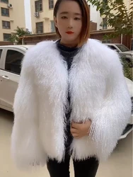 winter women real fur coat Mongolia Sheep Fur jacket full pelt