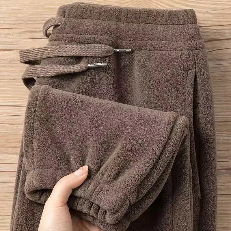 Women Fleece Lined Trousers Fall Winter Wearable Worn Resistant Cuffed Pants Fashion Loose  High Waist Long Warm Casual Trousers