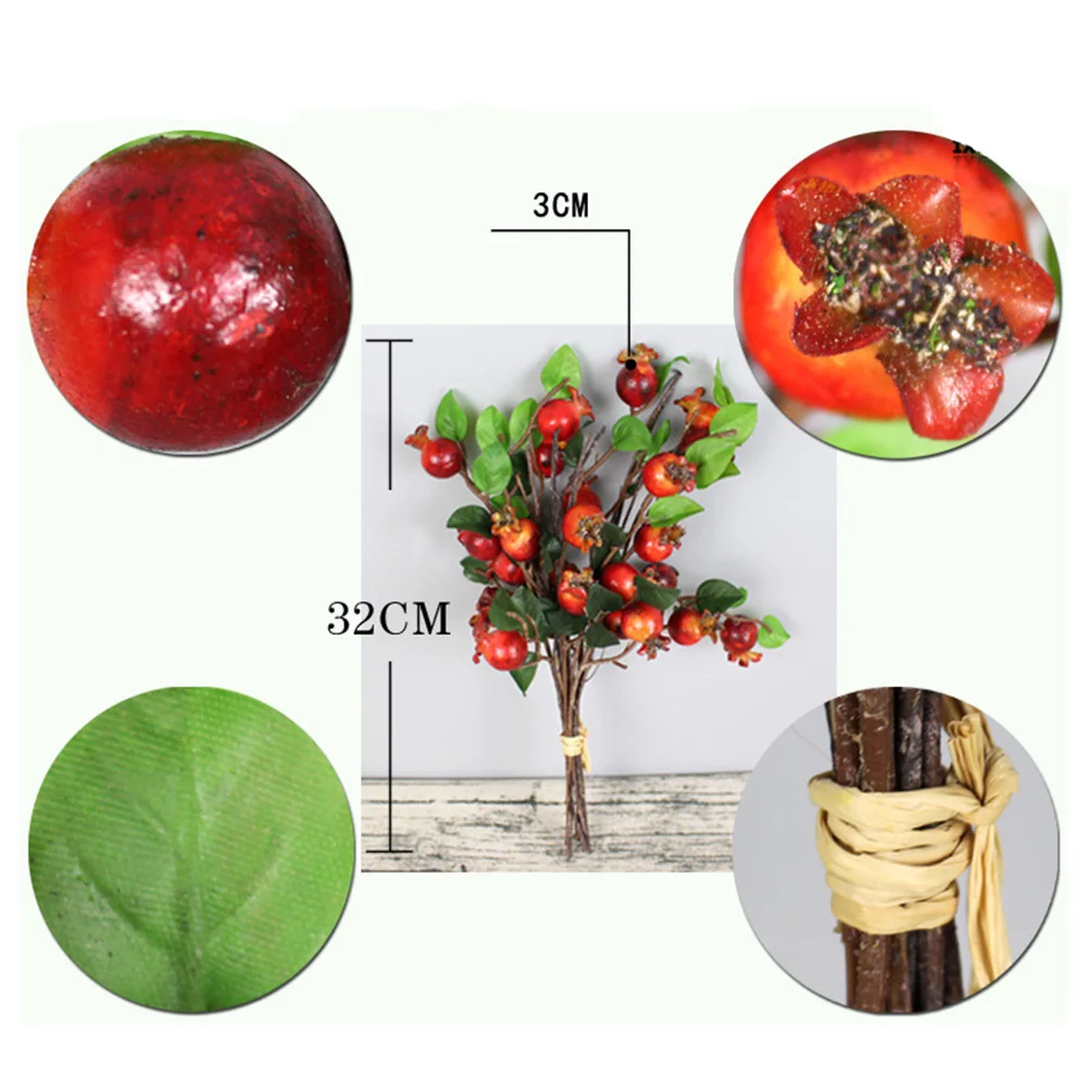 

Artificial Rosehip Berries Simulation Pomegranate Fruit Faux Autumn Decor Realistic Floral Accessories Christmas Picks Home