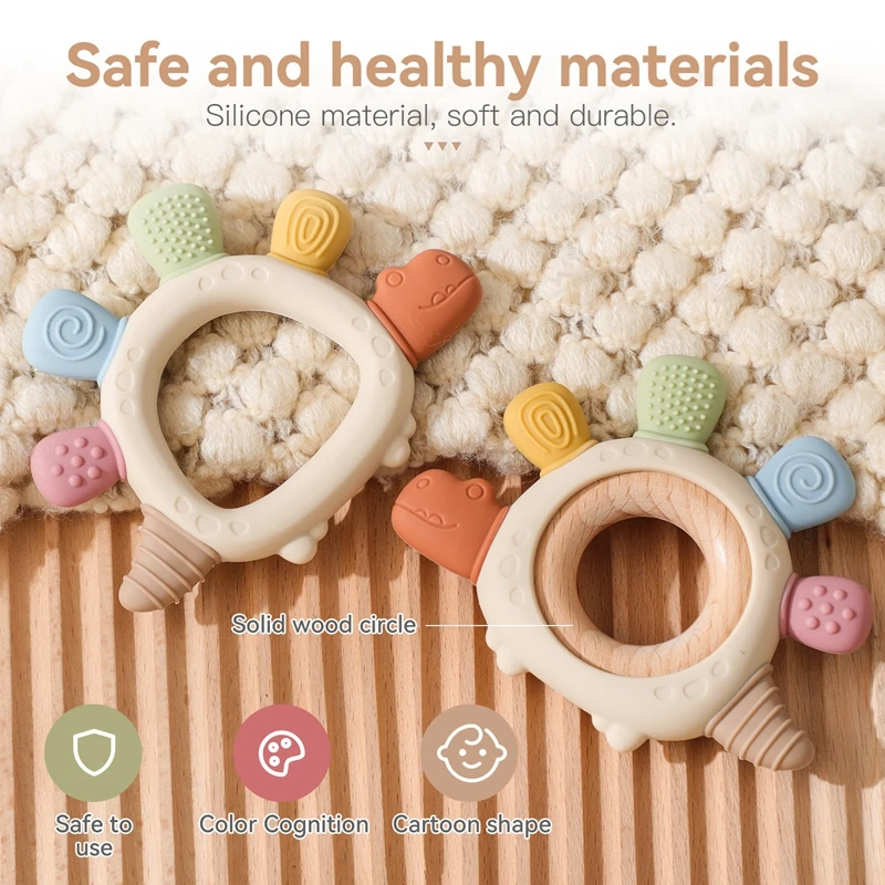 Mordedor de silicona para bebés de 0 a 12 años, juguetes sensoriales con anillo de dentición para niños pequeños, juguetes calmantes de animales de silicona, 1 ud.