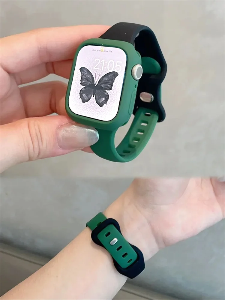 Y2k Cute Soft Silicone Strap+Case For Apple Watch Ultra2 Band 49mm 41 45 40 44 42 For iwatch Series 9 8 7 SE 6 Correa Sport Band