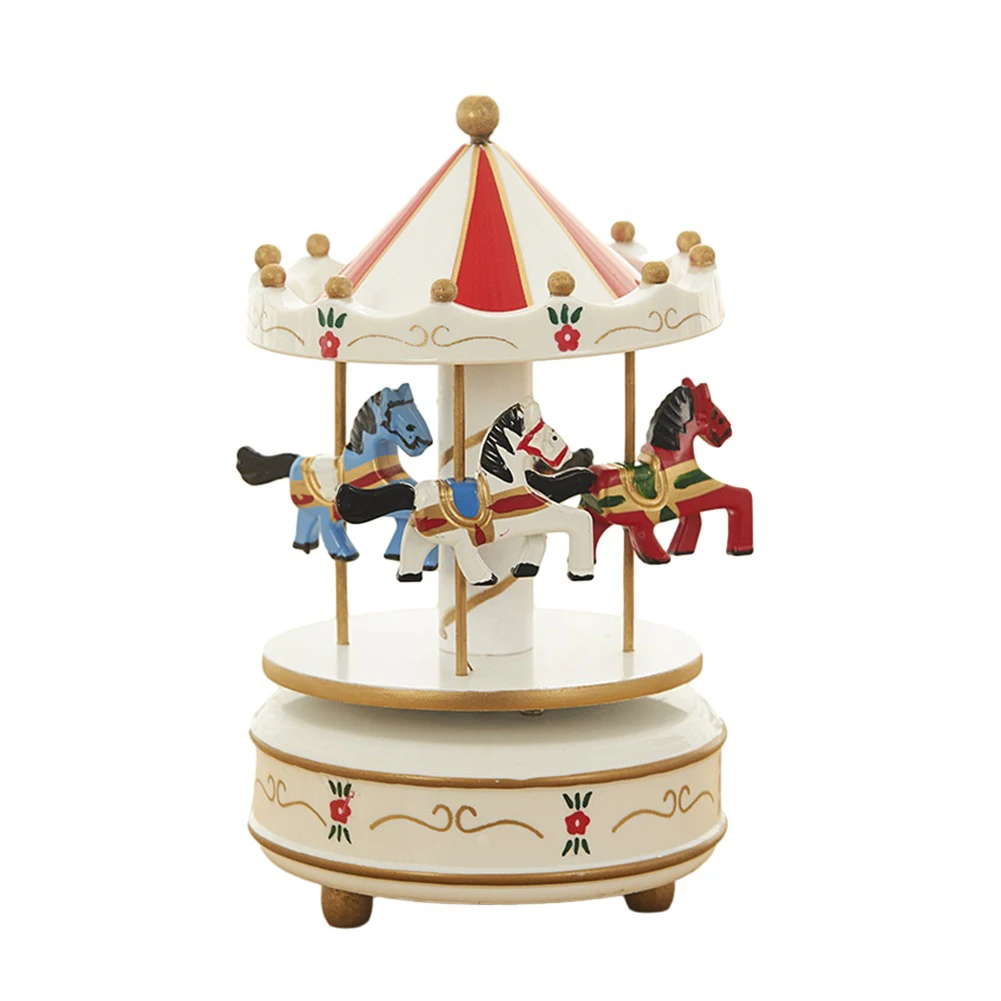 Characteristic And Exquisite Design Features Vintage Pink Wooden Merry Go Round Horse Christmas Birthday Rotate Rotation