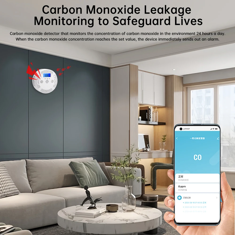 WIFI Tuya Intelligent Carbon Monoxide Alarm LCD Digital Display Alarm Home Indoor CO Poisoning Siren