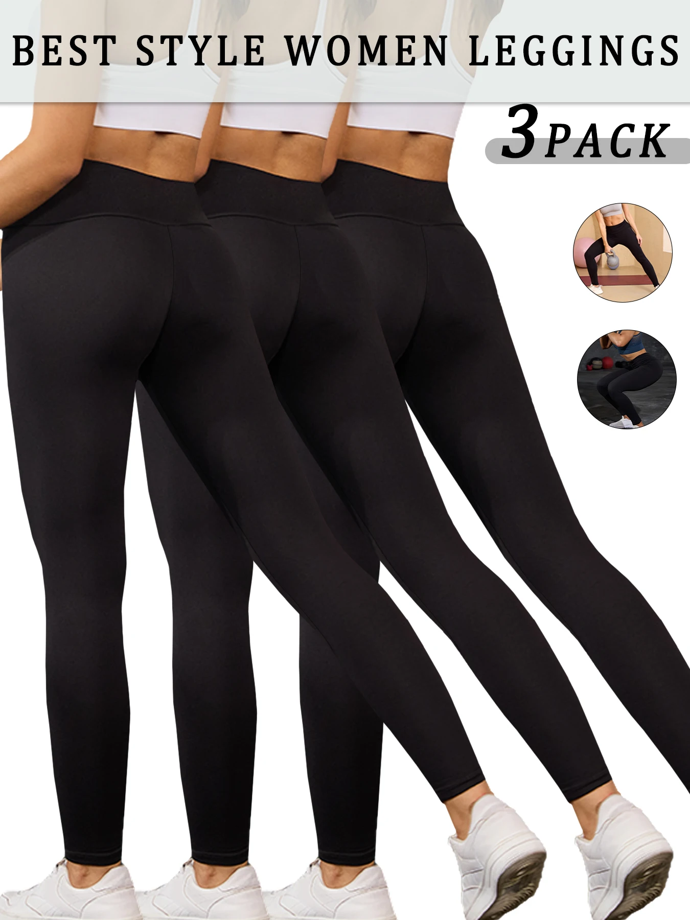 

3 Pack Super Soft Leggings for Women, High Waisted Tummy Control No See Through Workout Yoga Running Pants Leggings