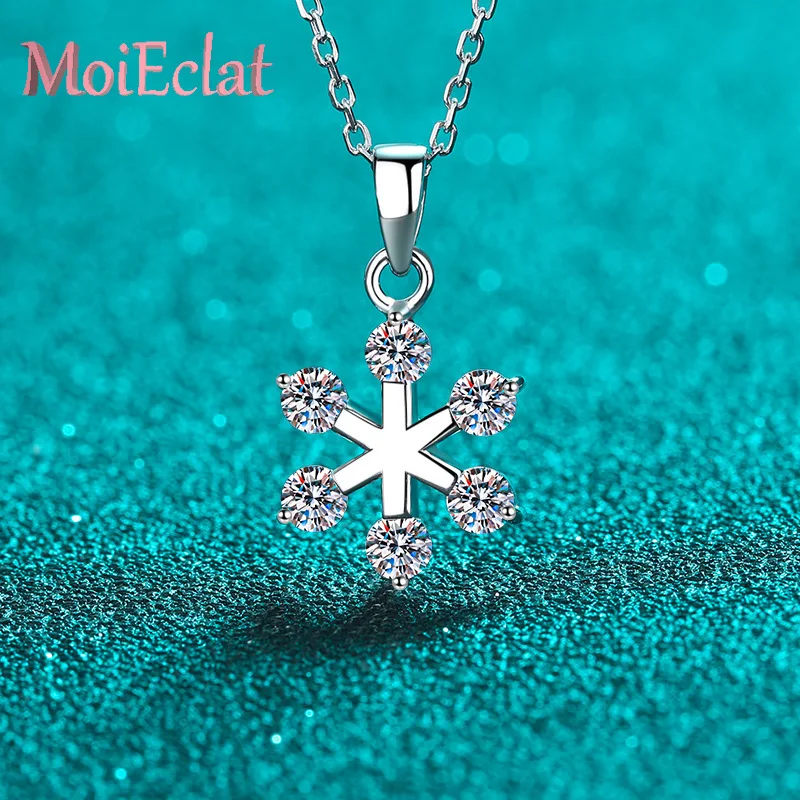 Sparkling 0.6ct Moissanite Snowflake Pendant for Women, Platinum PT950 Necklace Art Deco Style Fine Jewelry Certificate