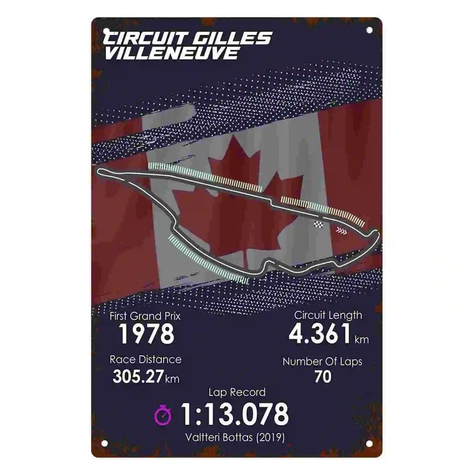 2D FLAT 1pc Circuit Gilles Villeneuve Canada Grand Prix Racing Track Metal Wall Sign Decoration for Home Garage Bedroom Porch