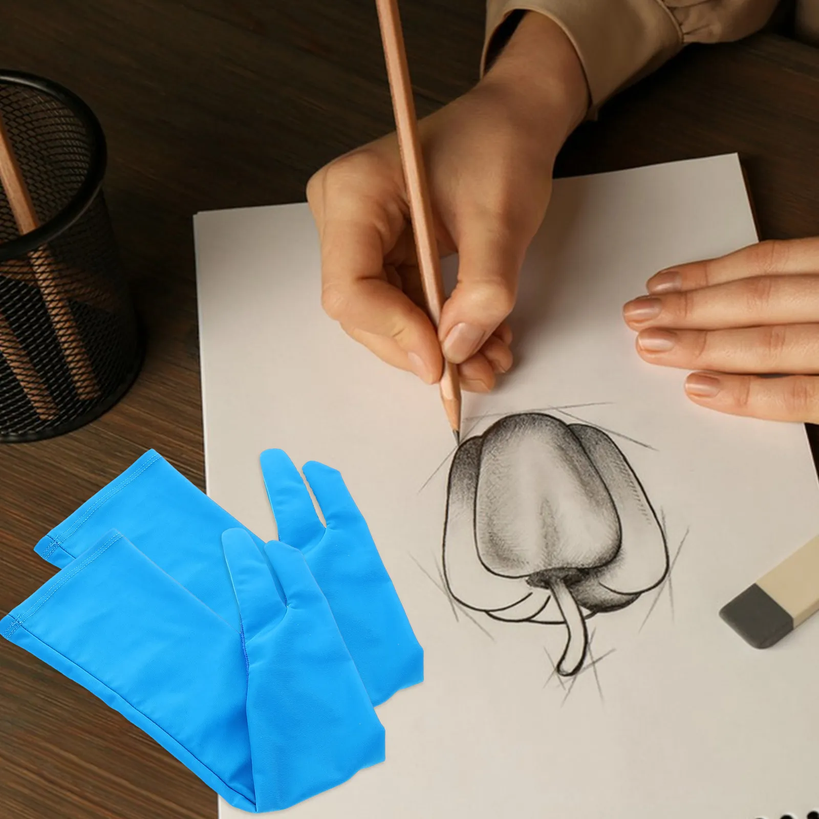 1Pair Drawing Glove Two-Finger Palm Rejection Artist Glove for Right and Left Hand Extended Breathable Design for Digital