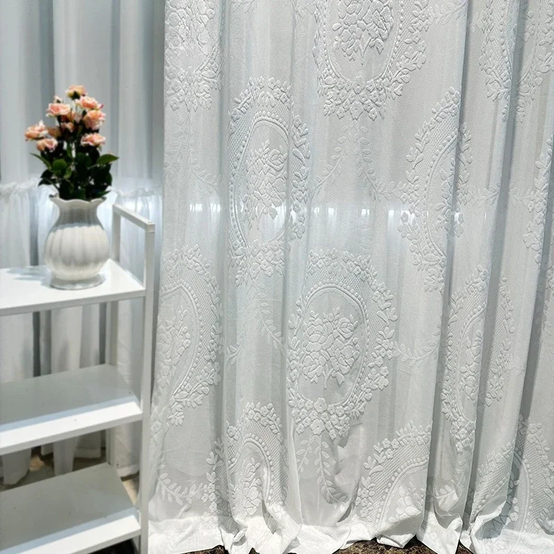 3.2M 3D High Relief Mirror Flower Velvet Sheer Curtain Vintage Ice Silk Cut Velvet Heavy Weight Fabric Premium Drape Window