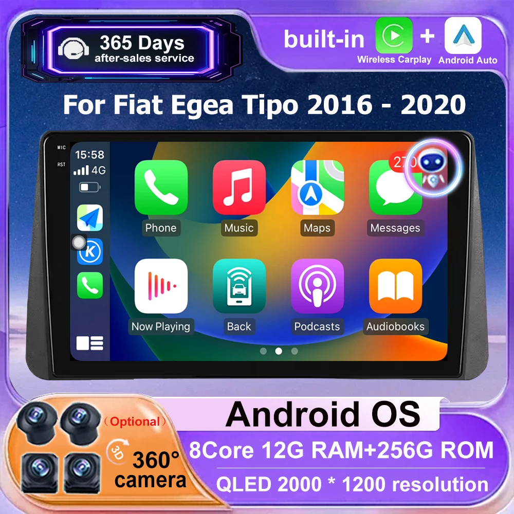 Android 16 Auto Carplay For Fiat Egea Tipo 2016- 2020 Car Radio Multimedia Video Player GPS Navigation Stereo Head Unit 4G WIFI