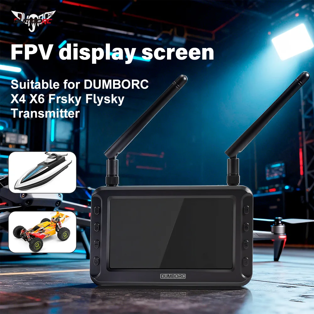 

DUMBORC 4.3-inch FPV HD Display 5.8G Image Transmission Dual Antenna for RC Car Ship Drone