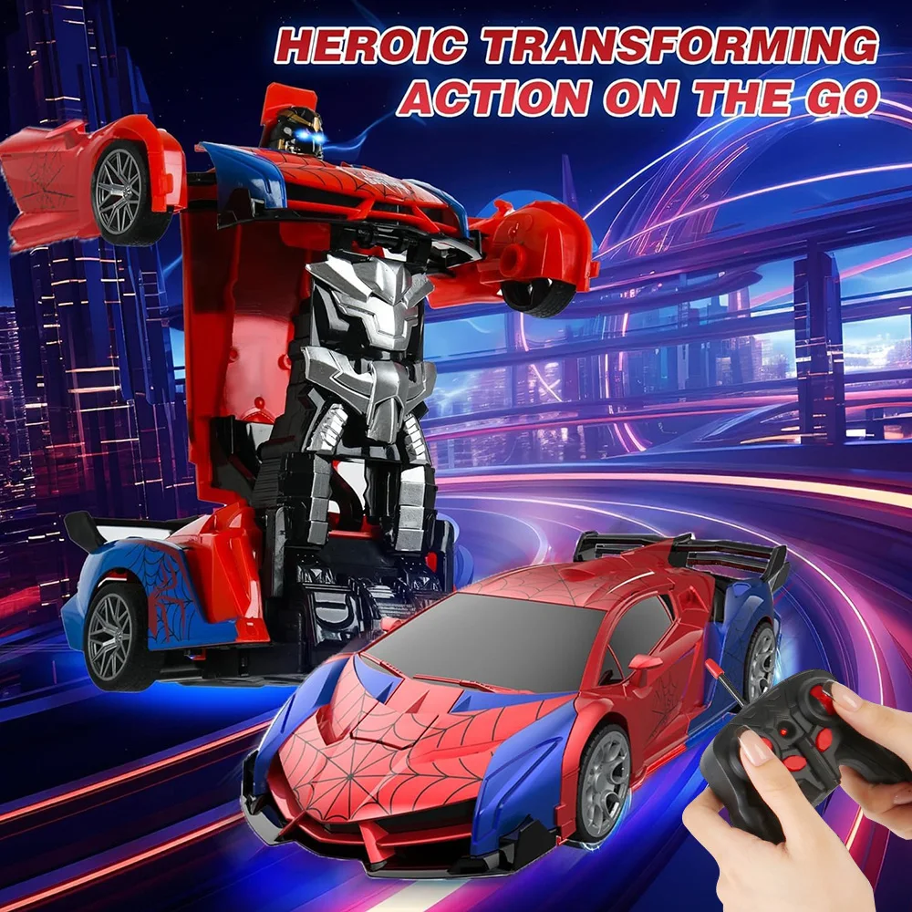Brinquedo robô de carro transformador RC escala 1:18 luz LED 2,4 GHz transformação de um botão 360 °   Presente infantil recarregável com deriva rotativa