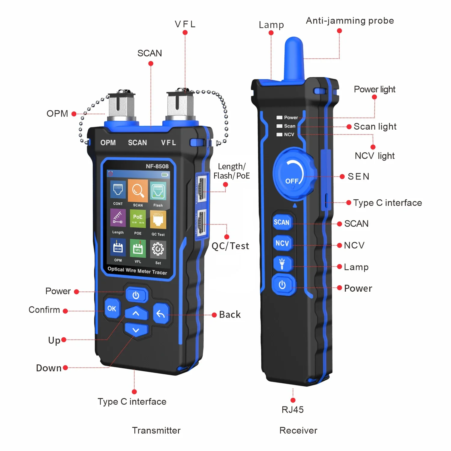 NOYAFA NF-8508 All-in-One Network Cable Tester & Fiber Optic Tester, PoE Checker, Built-in Optical Power Meter (OPM) & VFL, TDR - view 5