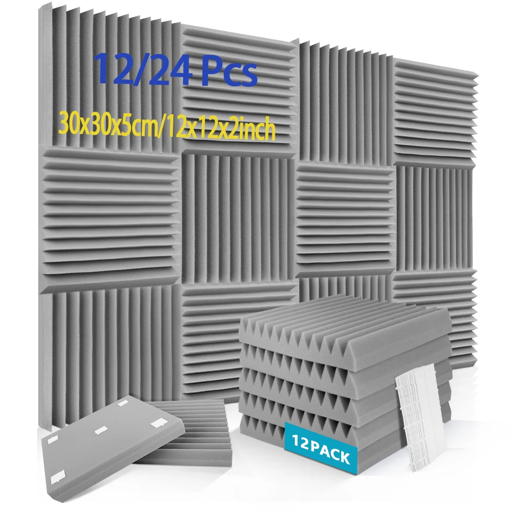 ألواح إسفنجية ماصة للصوت ومثبطة للهب (12/24 قطعة من الأخدود الثلاثي) لتقليل الضوضاء وتجديد المنزل وعازل للصوت #1