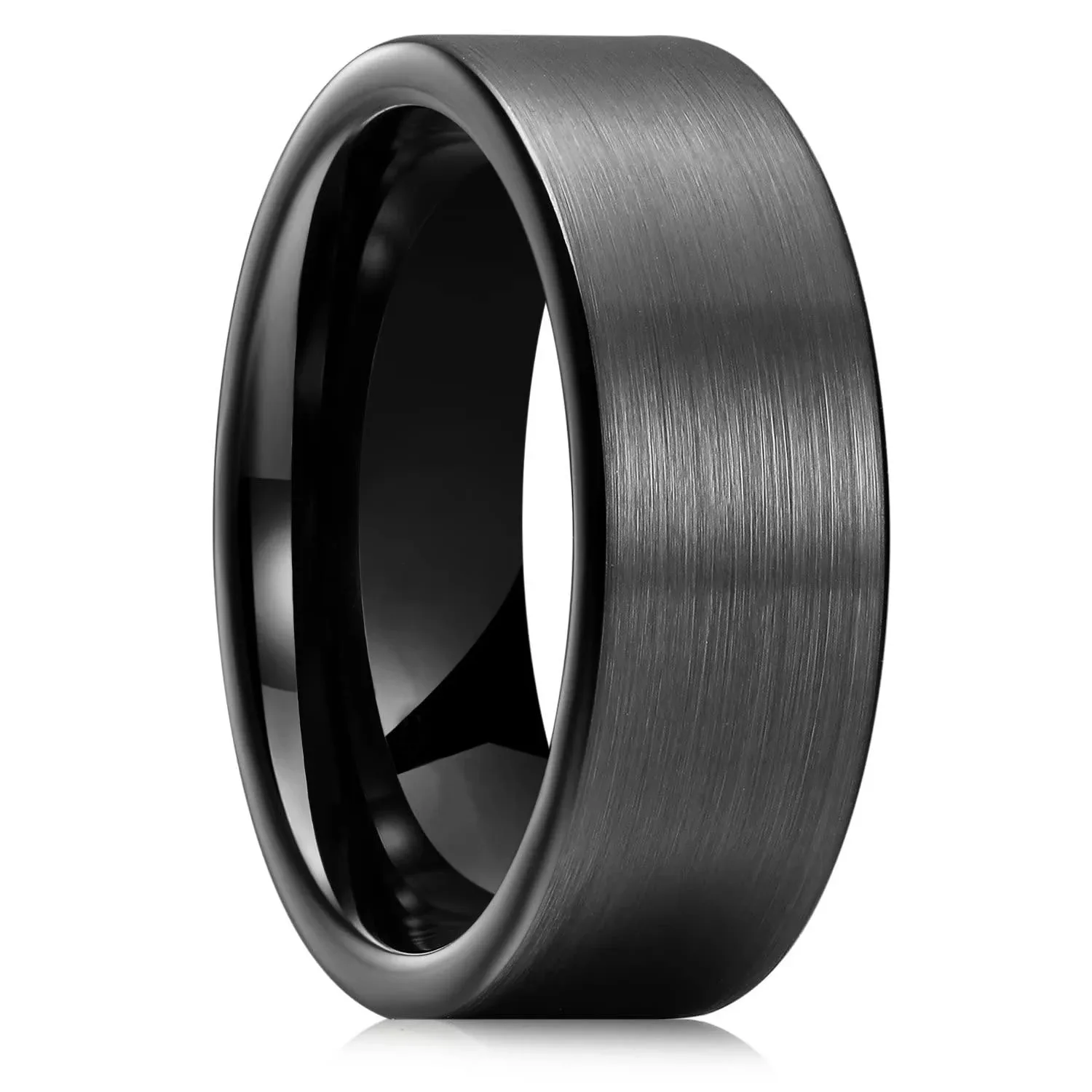 Anéis de aço inoxidável de titânio para homens e mulheres, acabamento fosco escovado preto, banda de casamento simples, joias, transporte da gota, 8mm