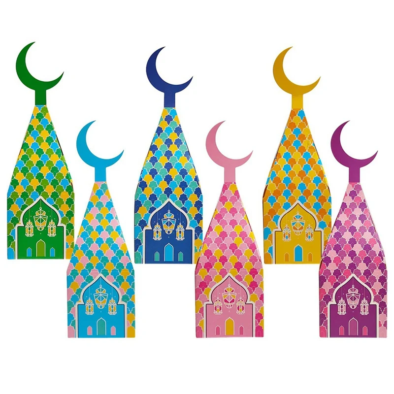 

60 Piece Ramadan Eid Gift Boxes Moon Treat Box Paper Decorative Supplies For Festival Holiday Party Decorations For Candy Bag