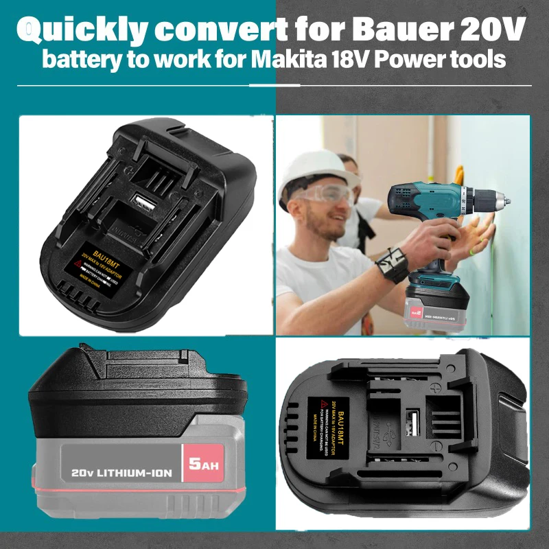 

Adapter BAU18MT for Bauer 20V Lithium Ion Batteries To Converts for Makita 18V Li-ion Batteries Usable for Makita 18V Power Tool
