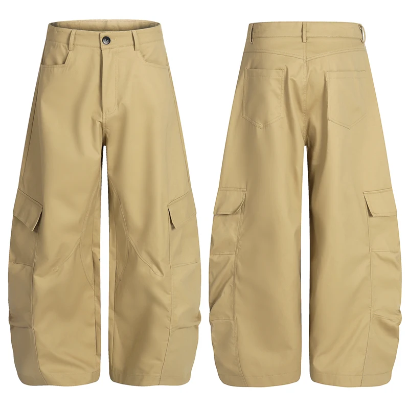 

Мужские брюки-карго с изогнутыми штанинами, многокарманные, однотонные, в американском стиле, плиссированные, свободного кроя