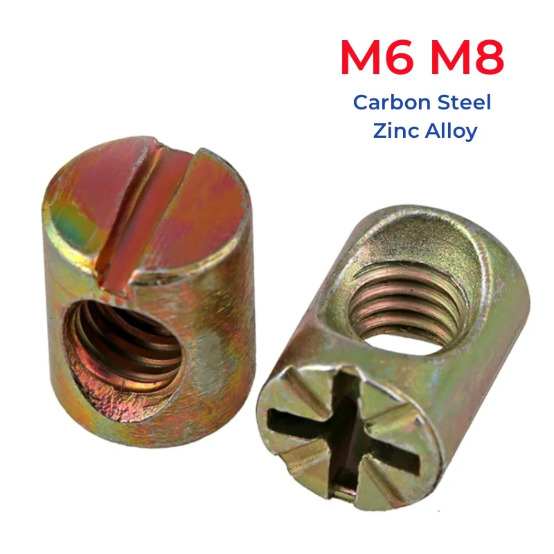 M6 M8 Barrel Nuts Bolts Cross Dowel Slotted Hammer Embedded Nut Horizontal Hole Nut For Beds Chairs Furniture